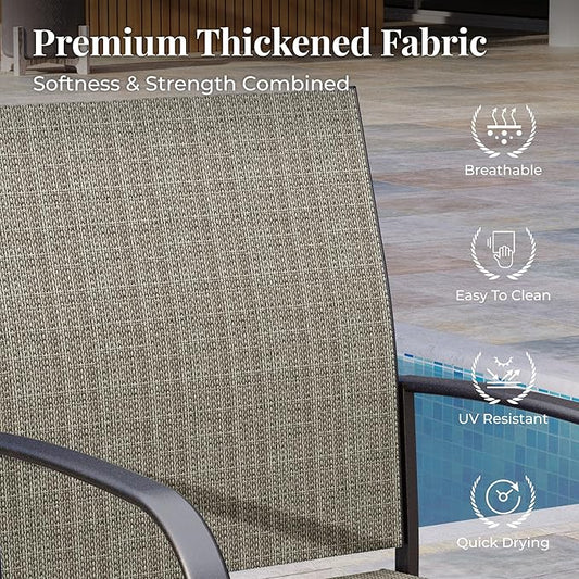 9 Pieces Patio Table and Chairs Set, Patio Dining Set for 8, 8 Brown Textilene Chairs and 1 Large Square Patio Dining Table with Umbrella Hole, for Deck Backyard Lawn Poolside