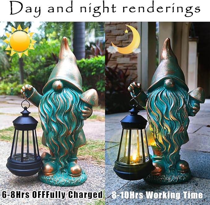 RCTTICUU Gnomes Garden Statue Outdoor Décor with Solar Lights Lantern,Gnome Solar Light Figurines Outside Decorations for Yard，Lawn Patio, Balcony, Unique Housewarming Gifts