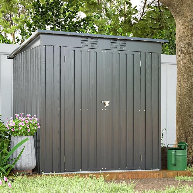 Favfurish Outdoor Storage Shed 6x4 FT,Metal Waterproof Tool Sheds with Hinged Door and Padlock,Vents,Garden Shed for Garden Backyard, Lawn,Black