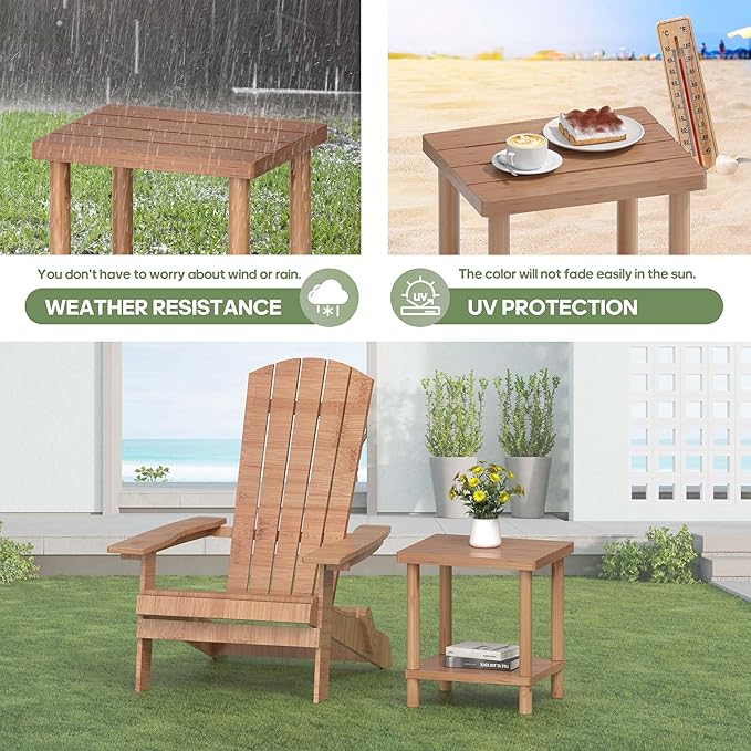 LEJANEOYE Outdoor Side Table, 2-Tier Small Outdoor Table for Patio, Adirondack Side Tables for Outside or Indoor, Bamboo End Table for Pool, Porch, Weather Resistant Easy Maintenance