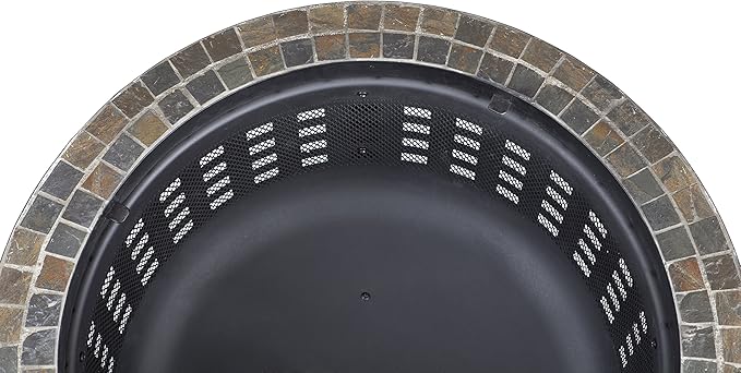 Fire Sense 62240 Fire Pit Alpina Slate Top Wood Burning Lightweight Portable Outdoor Firepit Backyard Fireplace for Camping Bonfire Included Screen Lift Tool & Cooking Grate - Round - 24"