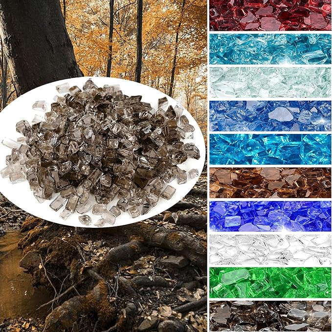 Onlyfire 10 lbs Fire Glass for Propane Fire Pit, 1/4-Inch High Luster Fireplace Glass Rocks for Fire Pit Table, Bronze