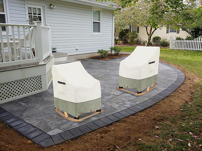 Outdoor Rocking Chair Cover 2 Pack, 100% Waterproof Heavy Duty Chair Covers, Patio Rocking Chair Covers for Outdoor Furniture, 26" W x 32.5" D x 43" H inches, White & Grayish Green
