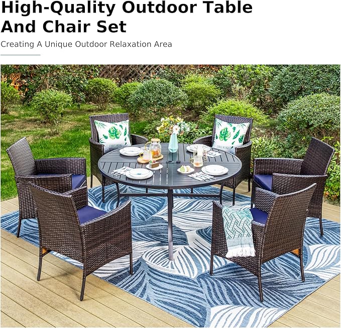 MFSTUDIO Outdoor Dining Sets for 6, Patio Table and Chairs for 6, 7 Pieces Rattan Outdoor Dining Furniture Set, Patio 54" Round Table with Chairs, Backyard, Porch