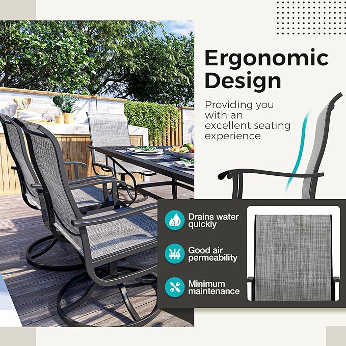 7-Piece Outdoor Dining Set, Patio Furniture Set with Textilene Swivel Chairs, Outdoor Table & 6 Chairs for Garden, Backyard, Poolside, Deck, Charcoal