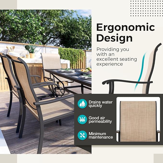 7-Piece Outdoor Dining Set, Patio Furniture Set with 2 Textilene Swivel Chairs & 4 Regular Chairs,Patio Dining Set with 1 Rectangular Table for Garden, Backyard, Poolside, Deck, Beige