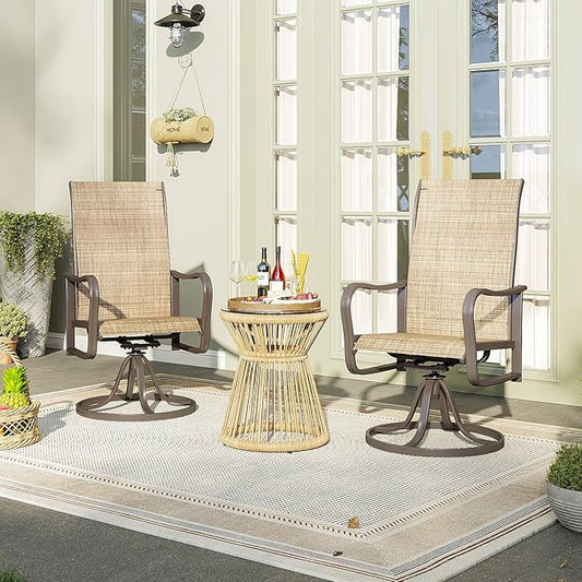 Aoxun Patio Chairs, Swivel Outdoor Chairs Set of 2, Textilene Outdoor Swivel Rocker Patio Chairs for Lawn (2-Pack, Brown)