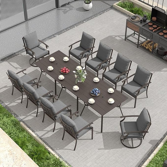 Outdoor Dining Set Patio Dining Table and Chairs Set Outdoor Furniture Set (Grey, 13 Dining Set)