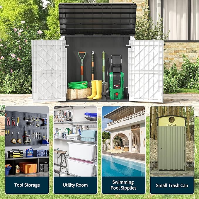 36 Cu Ft Resin Outdoor Storage Shed, Weatherproof Horizontal Outdoor Storage Cabinet with Dual Lock Door for Backyard, Patio, Garage, Garden(White)