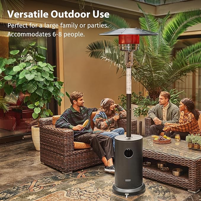EAST OAK 55,000 BTU Propane Patio Heater with Round Table & Stainless Steel Burner, Outdoor Heater with Wheels, Ideal For Large Patios, Gardens, Outdoor Events, Commercial Use, Gray