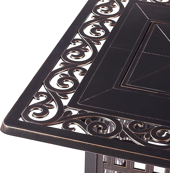 Aluminum 57,0000 BTU 48 in. Rectangular Propane Black Fire Pit Table with Fire Beads, Lid, Propane Tank Cover and Table Fabric Covers in Copper