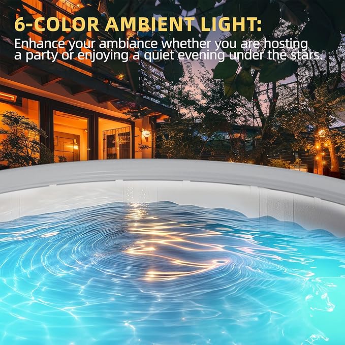 4-6 Person Inflatable Hot Tub, Portable Outdoor Spa with 160 Soothing Air Jets(77" x 28"), Portable Hot Tub with Cover and Heater Pump, Gray