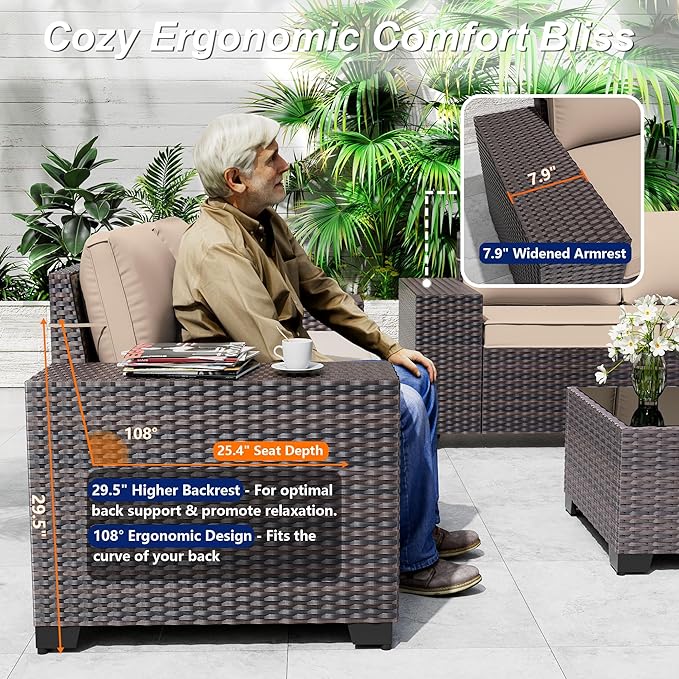 9 Pieces Patio Furniture Set with 2 Swivel Chairs Patio Furniture Outdoor Sectional Sofas Outdoor Patio Conversation Set - Brown