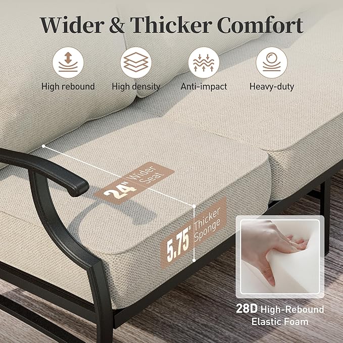 Patio Furniture Set with Firepit Table, 4 Piece Metal Outdoor Patio Furniture, 2 Swivel Chairs and 3 Seater Sofa with 5.75" Extra Thick Cushion and Gas Fire Pit Table for Backyard Deck
