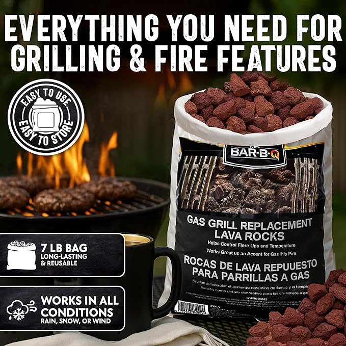 7 Lb. Bag of Natural Lava Rocks for Backyard BBQ Cooking, Burner Grill, Firepit, Bonfires, Campfire, Indoor Fireplace, Fire Bowl, Lava Rocks for Gas Grill Charbroilers by FryOilSaver Co. (Pack of 1)