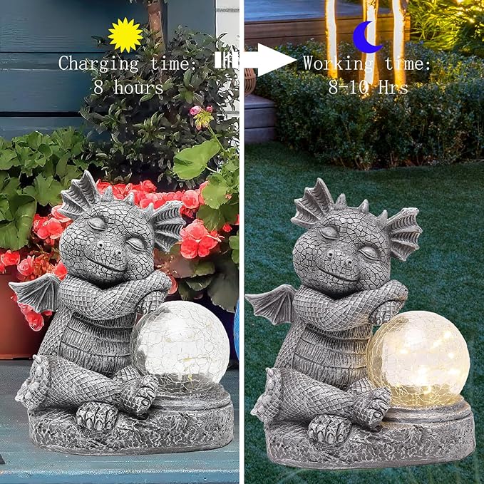 halp·ssfm Garden Outdoor Dragon Statue Holding Solar Magic Orb LED Light Resin Adorable Baby Dragon Figurines for Patio Balcony Yard Lawn Garden Unique Housewarming Gift for Mom Grandma