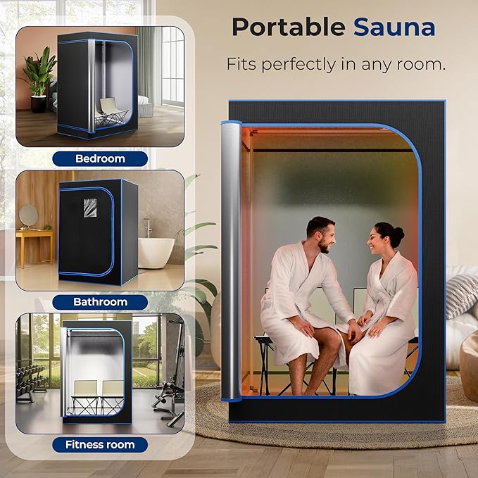 SereneLife Portable Sauna for Home, 2 Person Steam Sauna Tent with 4L Steamer, 2 Folding Sauna Chairs, Remote Control In-Home Spa, 6' x 4'