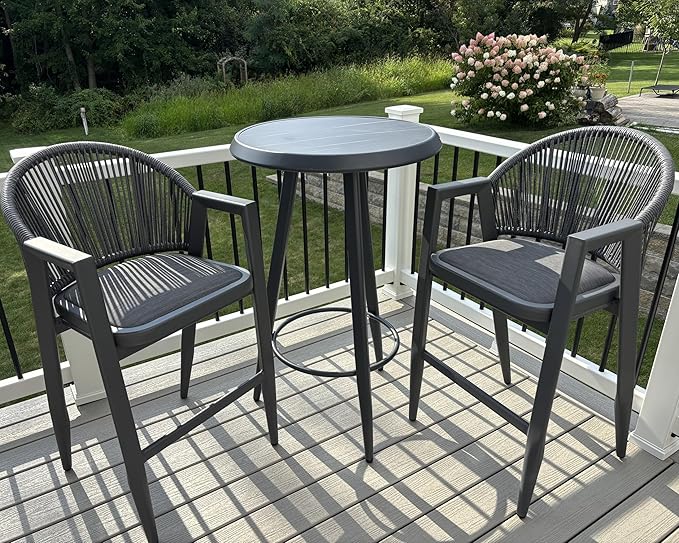 PURPLE LEAF Outdoor Bar Stool Set of 4 Wicker Bar Stools Rattan Bar Height Stool Bar Chairs Aluminum Barstool for Patio Kitchen Island Lawn Grey