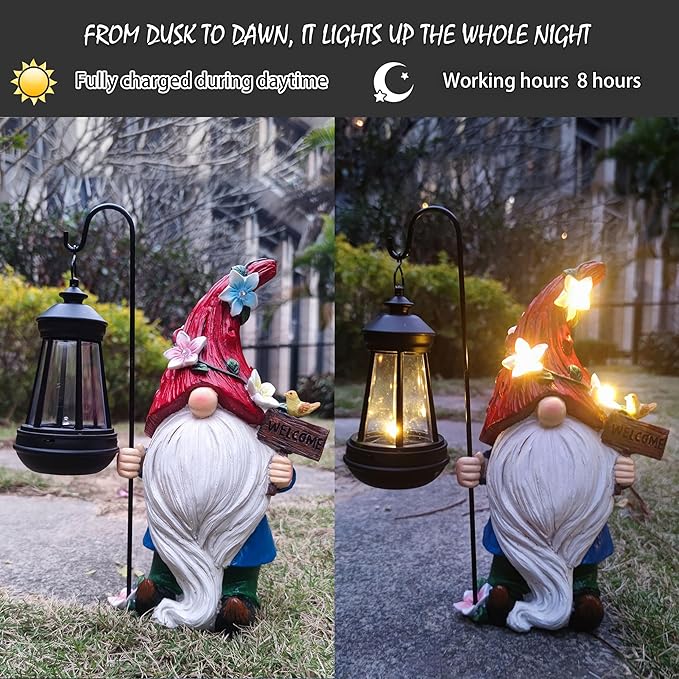 RCTTICUU Solar Garden Gnomes Statue with Succulent and LED Lights - Solar Lantern Gnomes Decorations for Yard Outdoor gnome Decorations for Garden, Patio Gnome Gifts for Mom
