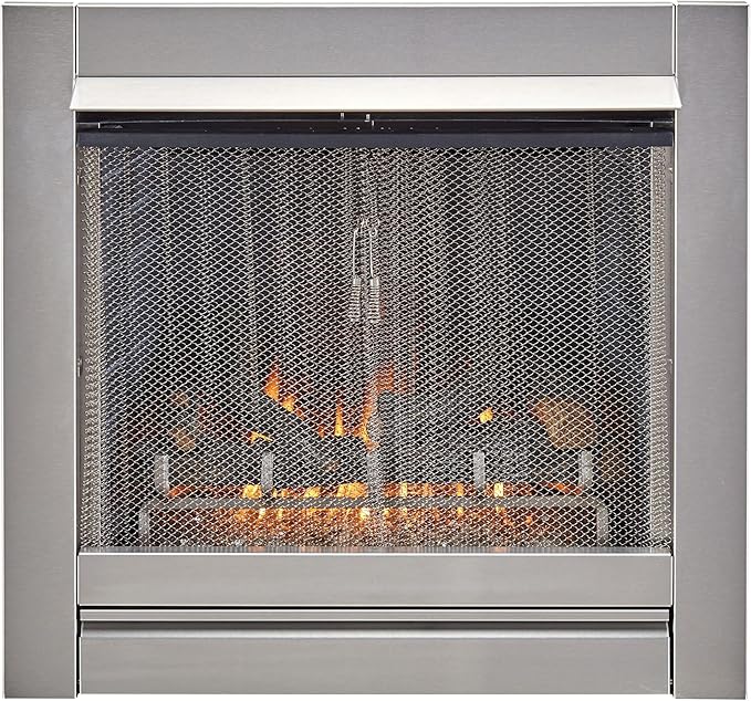 Duluth Forge 24,000 BTU Vent Free Stainless Steel Outdoor Gas Fireplace Insert with Fire Glass Media and Log Set, Manual Control, Natural Gas, Assembled in The USA