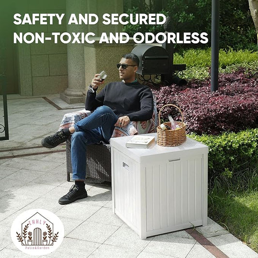 Deck Box, 51 Gallon Front Porch Package Bin Delivery Box for Outside, Small Patio Outdoor Storage Boxes Waterproof, UV Resistant Plastic Resin Pool Storage Bins with lids, White