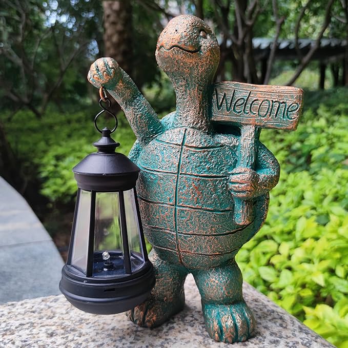 RCTTICUU Turtle Garden Statue Outdoor Décor with Solar Lights Lantern,Turtle Solar Light Figurines Outside Decorations for Yard，Lawn ,Patio, Balcony, Unique Housewarming Gifts