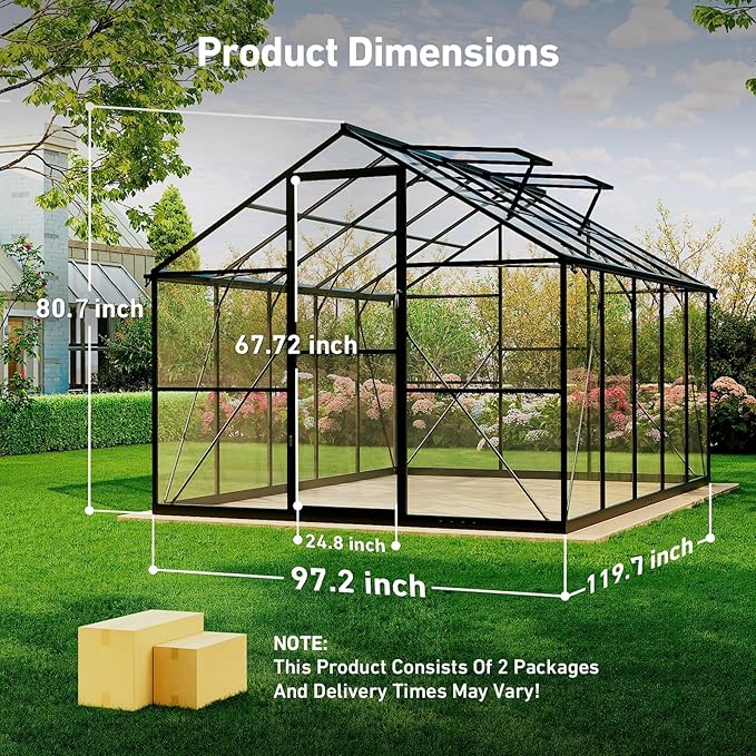 Outdoor Greenhouse with 3mm Transparent PC Panels, Small Walk-in Greenhouse,Vented Roof Window, Windproof Aluminum Frame with Quick-Installation Structure, Suitable for Gardening