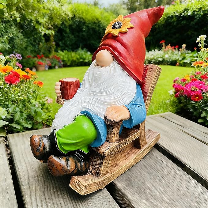 Somdzono Drinking Coffee Faceless Garden Gnome Statue Decoration - 7.2" Figurine Ornament for Indoor Outdoor Home Patio Yard Lawn - Lucky Gnome Unique Mom Birthday Gifts - Best Garden Gifts for Day