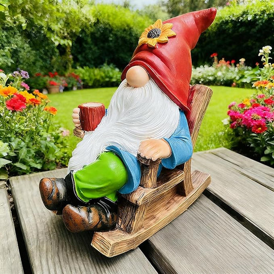 Somdzono Drinking Coffee Faceless Garden Gnome Statue Decoration - 7.2" Figurine Ornament for Indoor Outdoor Home Patio Yard Lawn - Lucky Gnome Unique Mom Birthday Gifts - Best Garden Gifts for Day