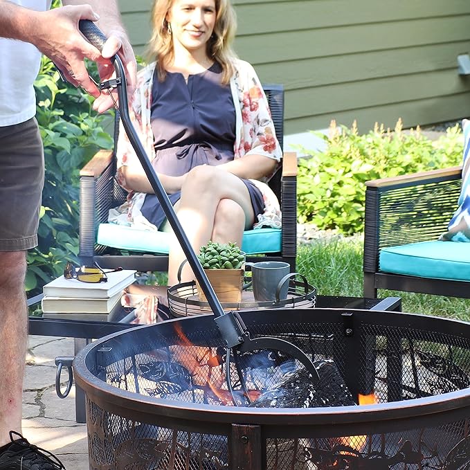 Sunnydaze 36-Inch Log Grabber Tongs - Outdoor Fire Pit Tongs - Spring Lever Action - Black