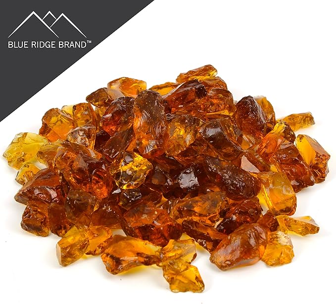 Fire Pit Glass - Fire Glass for Fire Pit - Firepit Glass Rock - Glass Stones - Fire Pit Glass Rocks - Gas & Propane Fire Pit & Fireplace Glass (50 Pound, Light Amber)