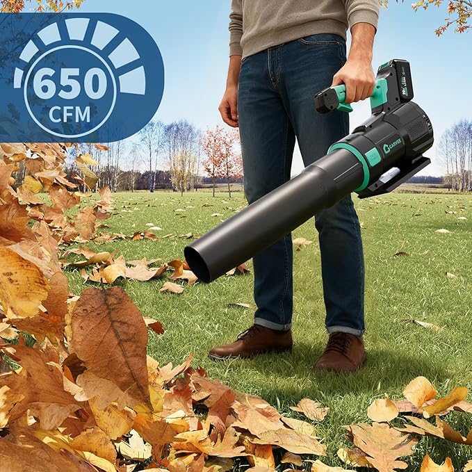 Garvee Leaf Blower Cordless- 20V Electric Leaf Blower 650CFM 200MPH & 2 Speed Mode, 1 * 4.0Ah Battery Powered, 1*Charger Leaf Blowers for Lawn Care, Blowing Leaves, Patio, Dust