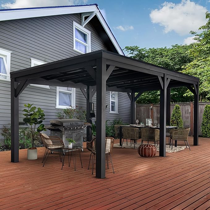 Backyard Discovery Stonebridge 20' x 9.5' Galvanized Steel Outdoor Gazebo Pavilion with Hardtop Slope Roof, Snow Load Support, Wind Resistance, PowerPort, Shade for Garden, Patio, Deck, Entertaining