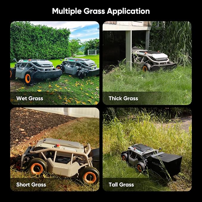 Remote Control Lawn Mower S1 4WD 56V18Ah, Multi-Functions RC Lawn Mower with 1.5-4.3 Inch Cutting Height 21 Inch Real Blade for 75% Slope(37°) with Mowing 1.12 Acres