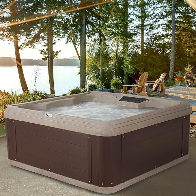 AquaLife Ariana™ 7-Person 30-Jet Non-Lounger Hot Tub with LED Lighting, Insulated Cover, Built-in Ice Bucket, Stainless Steel Heater and Ozonator