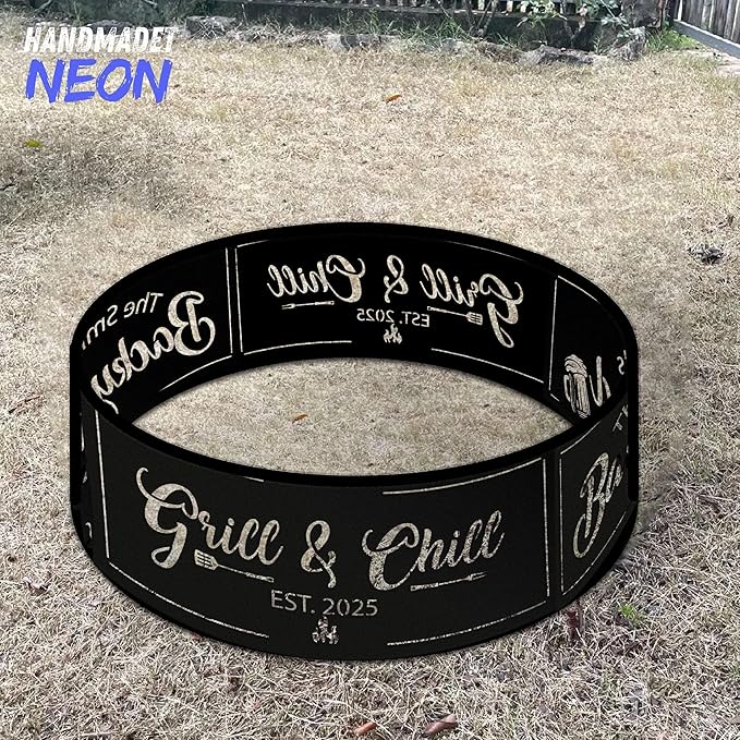 Personalized Grill & Chill Fire Pit Ring 360 Degree, Outdoor Fireplace, Custom Fire Pits for Outside Wood Burning, Patio Firepit, Camping Bonfire Firepits, BBQ Backyard Garden Decor