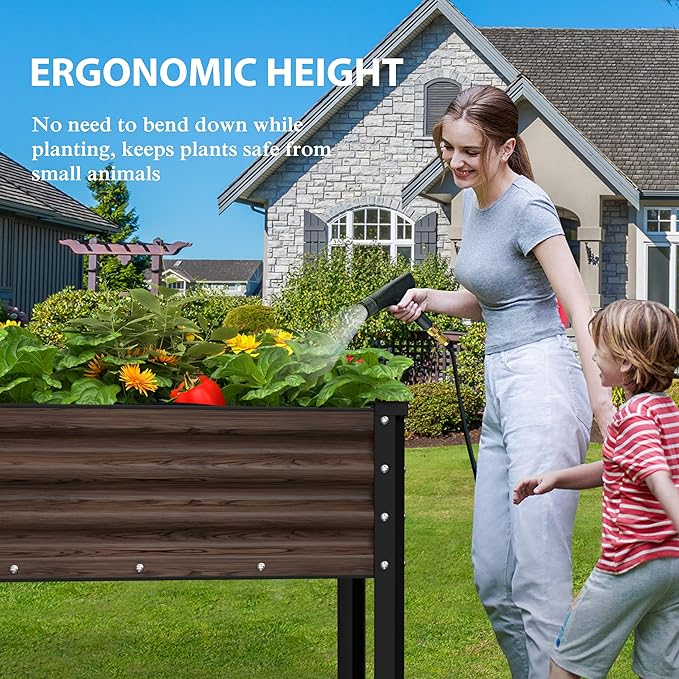 Galvanized Raised Garden Bed with Legs, 48" W x 24" D x 32" H Large Metal Elevated Raised Planter Box with Drainage Gaps for Backyard, Patio, Balcony, 507lbs Capacity, Rustic