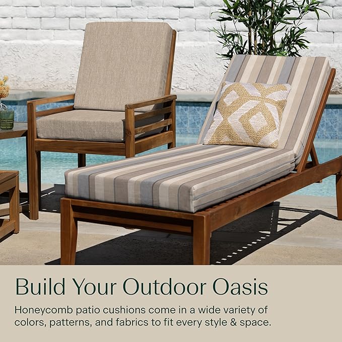 Honeycomb Outdoor Heritage Chaise, 22.5" W x 70" L, Stripe Taupe Chair Cushion for Patio Furniture