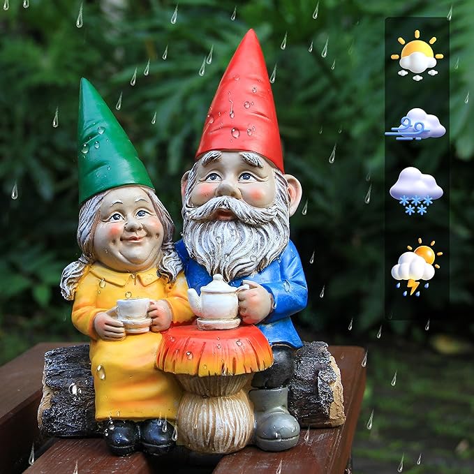 Smadeer Garden Gnome Statue for Outdoor Decoration,Couple in Love Gnome Figurine for Patio Yard Lawn Outside Porch Decor,Garden Sculptures & Statues,Coffee Knome Romantic Forever Love