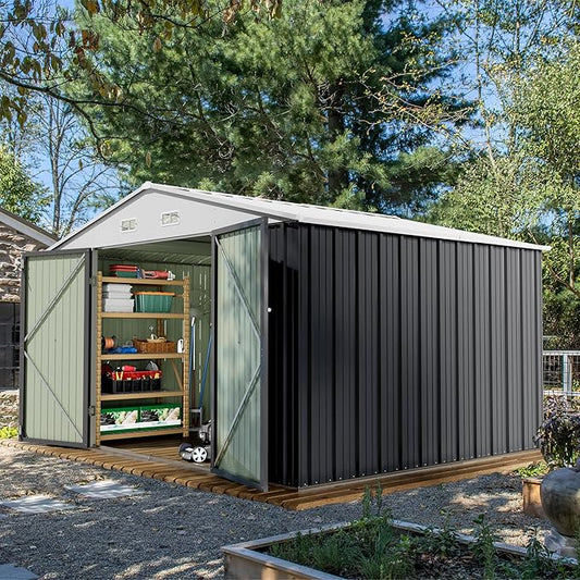 Devoko 8 x 10 FT Outdoor Storage Shed, Metal Garden Sheds & Outdoor Storage Clearance, Large Tool Shed Outdoor with Single Lockable Door for Patio Lawn Backyard (Gray)