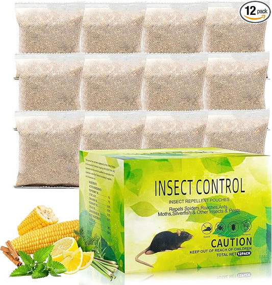 Rodent Repellent Pouches, 12 Pack Peppermint Oil Mouse Repellent for Home & Car, Natural Rodent Defense for Mice, Rats, Squirrels, RVs, Garage, Kitchen & Basement