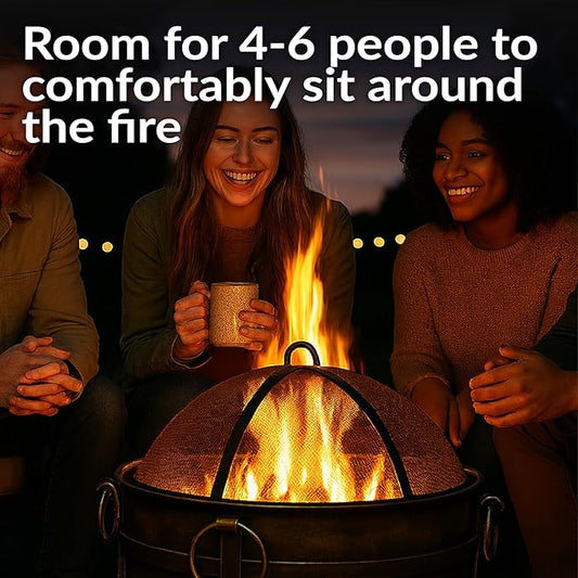 Sunnydaze 24-Inch Small Fire Pit for Outside - Wood-Burning Fire Pit Bowl for Outdoors with Spark Screen, Log Poker, and Grate