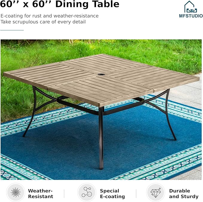 MFSTUDIO Outdoor Dining Set for 8, Patio Table and Chairs, Outdoor 60" Square Metal Table with Chairs, 9 Pieces Patio Furniture Dining Set