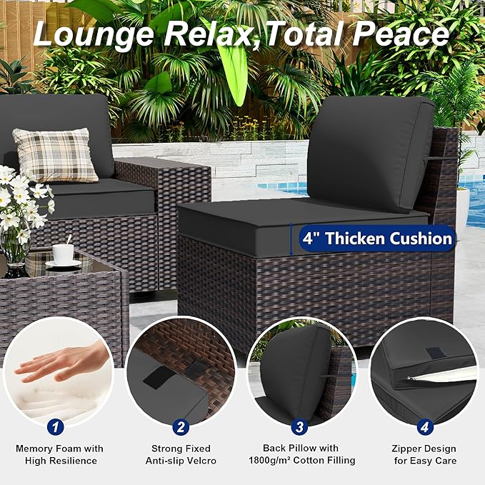 Outdoor Patio Furniture Set, 12 Pieces Outdoor Sectional Furniture High Backrest Patio Sofa, All-Weather PE Rattan Patio Conversation Set with Coffee Table & Cushions