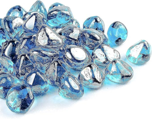 Fire Glass Diamond 1 Inch Fire Pit Glass Rocks for Propane or Gas Fire Pit （10 Pounds Margarita Azura Blue ） Gift Package