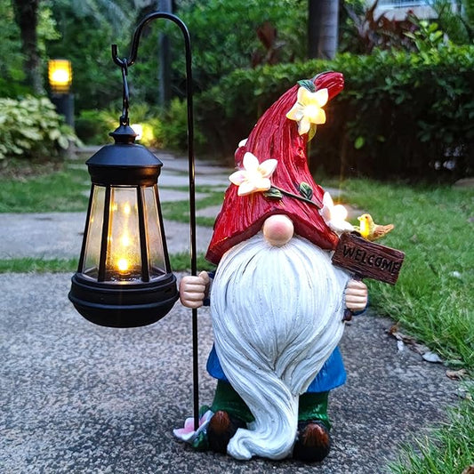 RCTTICUU Solar Garden Gnomes Statue with Succulent and LED Lights - Solar Lantern Gnomes Decorations for Yard Outdoor gnome Decorations for Garden, Patio Gnome Gifts for Mom