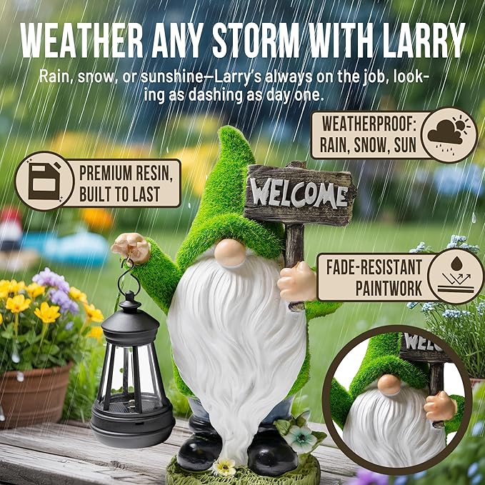 Garden Gnomes Outdoor with LED Solar Light - 11’’ - Original Design - Funny Gnome Decorations, Ornaments - Home, Yard, Patio, Solar Lantern Garden Statues - Housewarming Gift, Birthday & Holiday Gifts