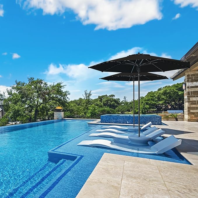 Midtown Umbrellas Push Pop Sunbrella Umbrella 10 Feet Large Outdoor Umbrella With Spectrum Carbon Fabric - Deck Patio Umbrella, Backyard Umbrella, Garden Umbrella & Pool Umbrella - Black Pole