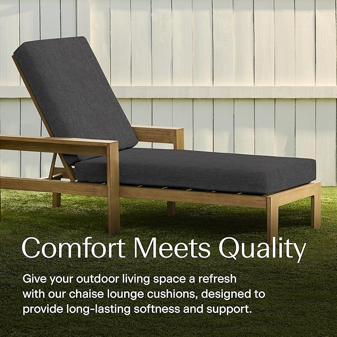 Honeycomb Outdoor Heritage Chaise, 22.5" W x 70" L, Textured Solid Charcoal Grey Chair Cushion for Patio Furniture