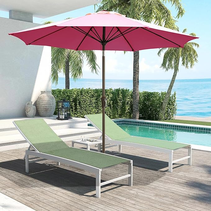 LOUNZY 9FT Large Outdoor Patio Umbrella Table Umbrella-UV Resistant,Easy Push Button Tilt and Crank,8 Sturdy Fiberglass Ribs Pool Umbrella for Patio,Backyard,Deck,Yard,Market